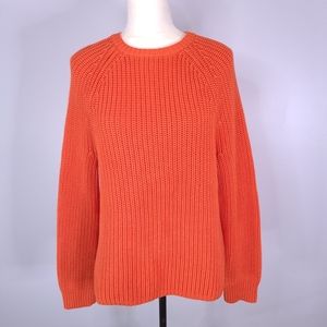 Lauren Ralph Lauren Neon Orange Crewneck Cable Knit 100% Cotton Sweater Woman XL